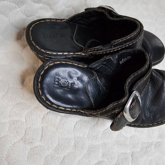 Born black leather mules clogs slip ons wedge heel 8 39 - Picture 5 of 8